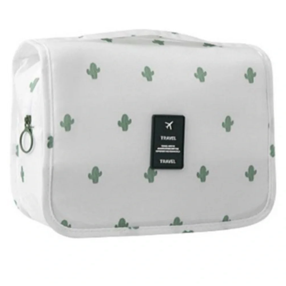 Cactus Print Hanging Travel Toiletry Bag Multi Compartment Cosmetic Organizer